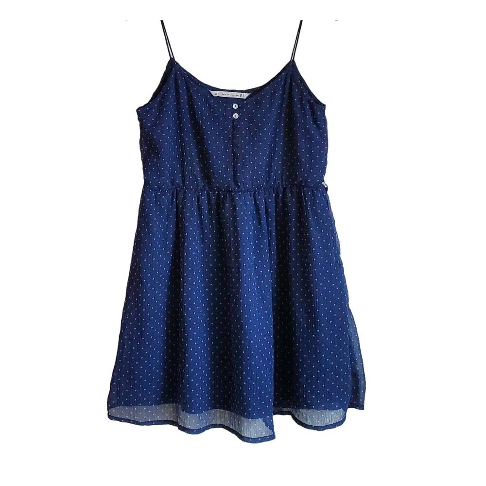 ZARA TRF COLLECTION Women Dress Size M Navy Blue Pink Polka Dots Spaghetti Strap